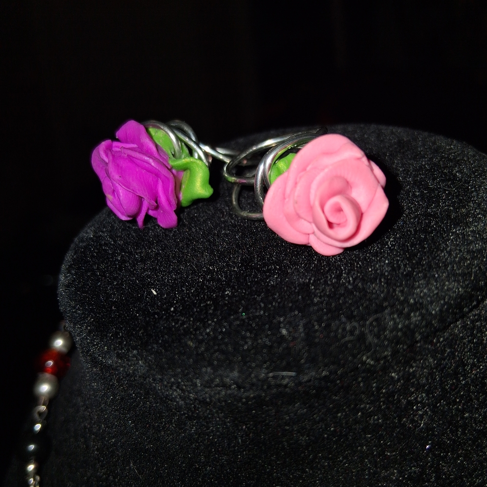 Handmade Floral Rose Rings - Pink and Light Pink